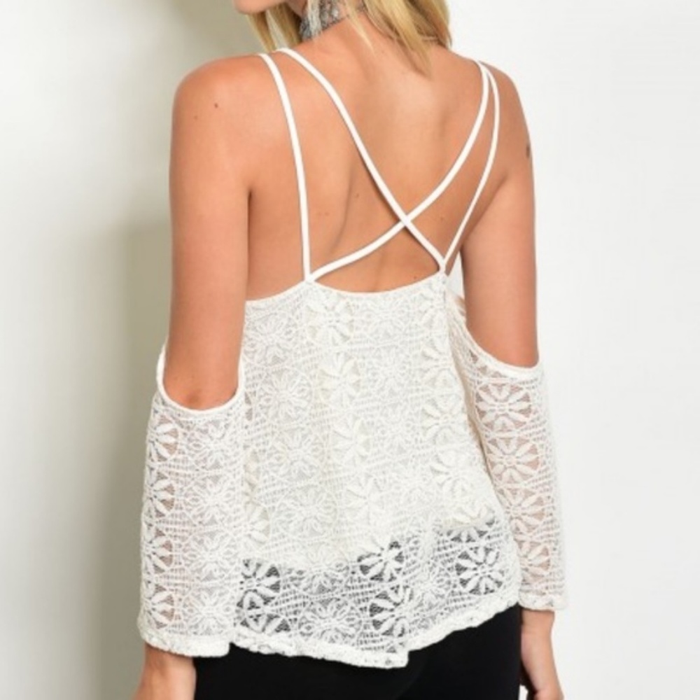 White Lace Cold Shoulder Blouse Off Shoulder - Picture 2 of 3